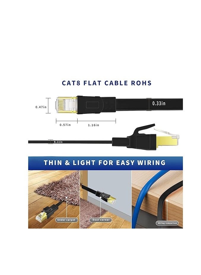 CAT8 Ethernet Cable, High Speed Heavy Duty Cat8 LAN Network Cable 40Gbps, 2000Mhz with Gold Plated RJ45 Connector for Modem, Router, Switch, Gaming, Xbox - Black - Image 3